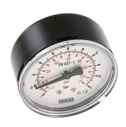 -1..9 Bar Druck Manometer hinten Stahl / Messing 63 mm Klasse 1.6