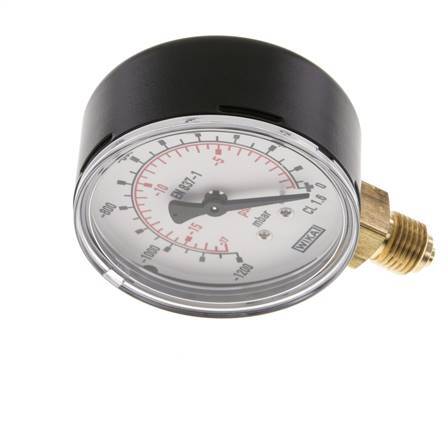 -1.2..0 Bar (-17..0 psi) Pressure Gauge Below Steel/Brass 63 mm Class 1.6