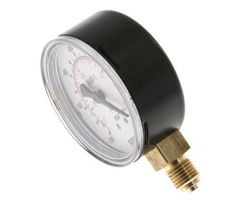 -1.2..0 bar Druck Manometer unter Stahl / Messing 63 mm Klasse 1.6