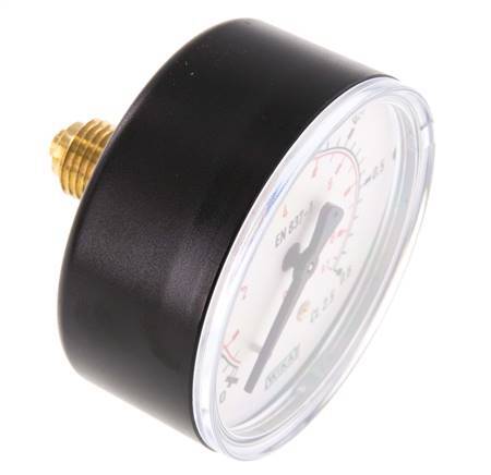 0..0.6 Bar (0..9 psi) Pressure Gauge Rear Plastic/Brass 63 mm Class 2.5
