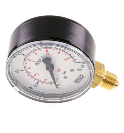 0..6 Bar (0..9 psi) Druck Manometer unter Stahl / Messing 63 mm Klasse 1.6