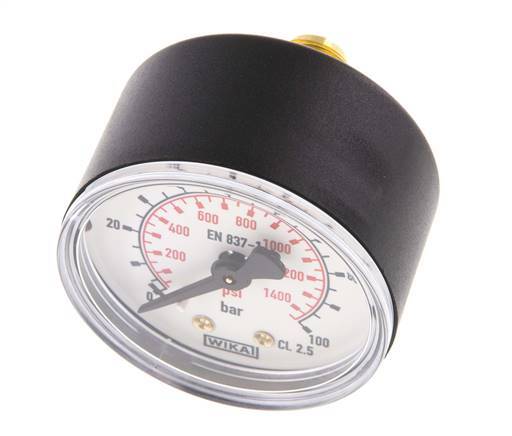 0..100 Bar Druck Manometer Hinten Kunststoff / Messing 50 mm Klasse 2.5