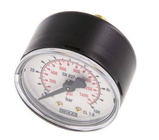 0..100 Bar Druck Manometer hinten Stahl / Messing 50 mm Klasse 1.6