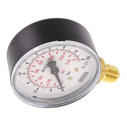 0..100 Bar (0..1450 psi) Pressure Gauge Below Plastic/Brass 63 mm Class 2.5