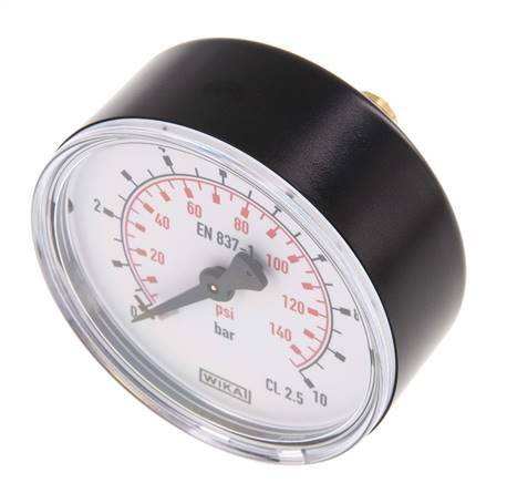 0..10 Bar (0..145 psi) Pressure Gauge Rear Plastic/Brass 63 mm Class 2.5