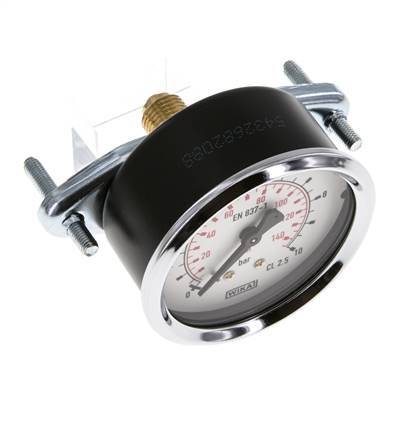 0..10 Bar (0..145 psi) Manometer für Schalttafelmontage Stahl/Messing 63 mm Klasse 2,5 (Halterung)