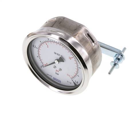 0..1 Bar (0..15 psi) Manometer für Schalttafelmontage Stahl/Messing 100 mm Klasse 1.0 (Halterung)