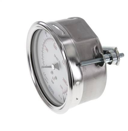 0..160 Bar (0..2321 psi) Panel Mount Pressure Gauge Steel/Brass 100 mm Class 1.0 (Bracket)