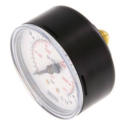 0..160 Bar (0..2321 psi) Pressure Gauge Rear Steel/Brass 63 mm Class 1.6