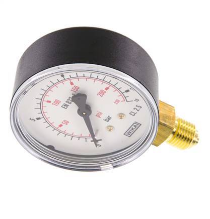 0..16 Bar (0..232 psi) Druck Manometer unter Kunststoff / Messing 63 mm Klasse 2.5
