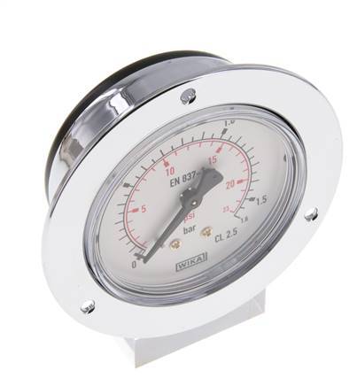 0..1.6 Bar (0..23 psi) Panel Mount Pressure Gauge Steel/Brass 63 mm Class 2.5 (Front Panel)