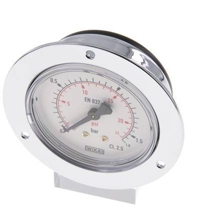 0..1.6 Bar (0..23 psi) Panel Mount Pressure Gauge Steel/Brass 63 mm Class 2.5 (Front Panel)
