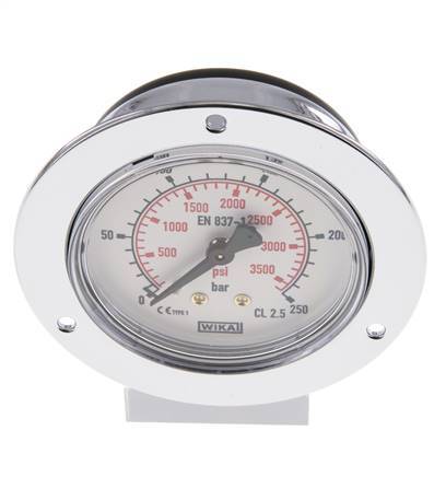 0..250 Bar (0..3626 psi) Panel Mount Pressure Gauge Steel/Brass 63 mm Class 2.5 (Front Panel)