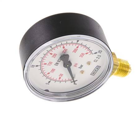 0..25 Bar (0..363 psi) Pressure Gauge Below Plastic/Brass 63 mm Class 2.5