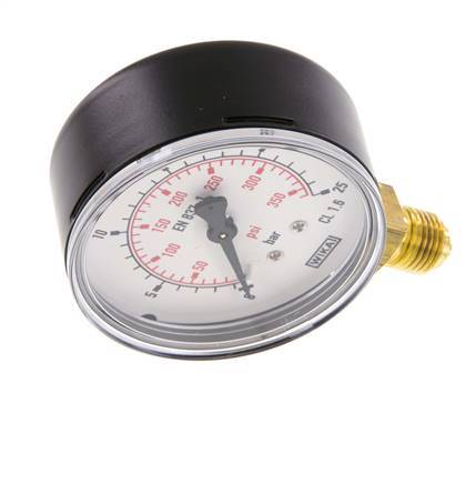 0..25 Bar (0..363 psi) Pressure Gauge Below Steel/Brass 63 mm Class 1.6