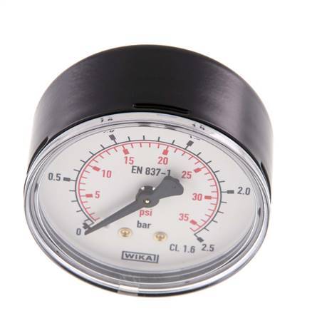 0..2.5 Bar (0..36 psi) Pressure Gauge Rear Steel/Brass 63 mm Class 1.6