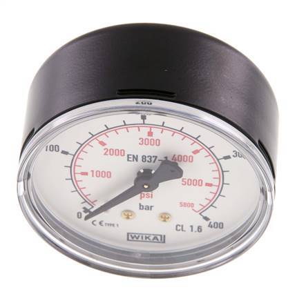 0..400 Bar (0..5802 psi) Pressure Gauge Rear Steel/Brass 63 mm Class 1.6