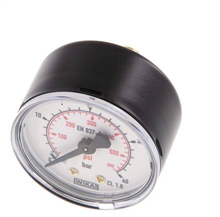 0..40 Bar (0..580 psi) Druck Manometer hinten Stahl / Messing 50 mm Klasse 1.6