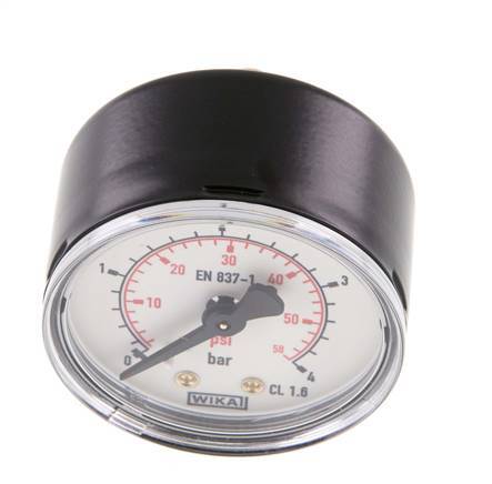 0..4 Bar (0..58 psi) Druck Manometer hinten Stahl / Messing 50 mm Klasse 1.6