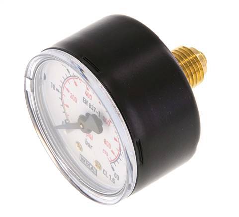0..60 Bar (0..870 psi) Druck Manometer hinten Stahl / Messing 50 mm Klasse 1.6