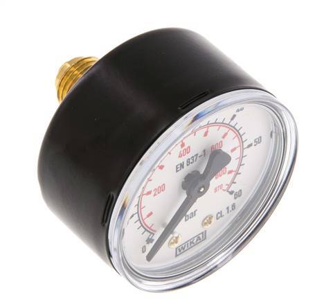 0..60 Bar (0..870 psi) Druck Manometer hinten Stahl / Messing 50 mm Klasse 1.6