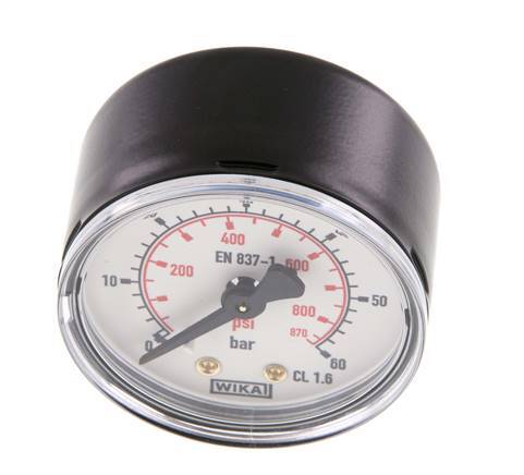 0..60 Bar (0..870 psi) Druck Manometer hinten Stahl / Messing 50 mm Klasse 1.6