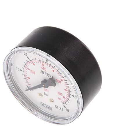 0..60 Bar (0..870 psi) Druck Manometer hinten Kunststoff / Messing 63 mm Klasse 2.5