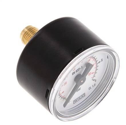 0..6 Bar Druck Manometer hinten Stahl / Messing 40 mm Klasse 1.6