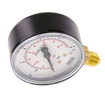 0..6 Bar (0..87 psi) Druck Manometer unter Stahl / Messing 63 mm Klasse 1.6