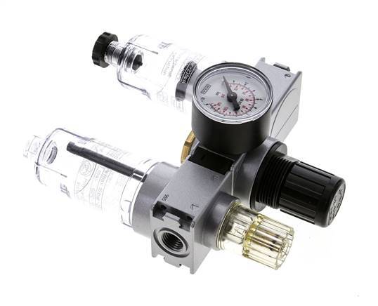 FRL 3-Teilig G1/4'' 750l/min 0.2-6.0bar/3-87psi Semi-Auto 40 mm Manometer Polycarbonat Multifix 0