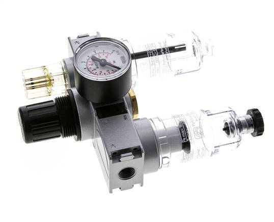 FRL 3-Teilig G1/4'' 750l/min 0.2-6.0bar/3-87psi Semi-Auto 40 mm Manometer Polycarbonat Multifix 0