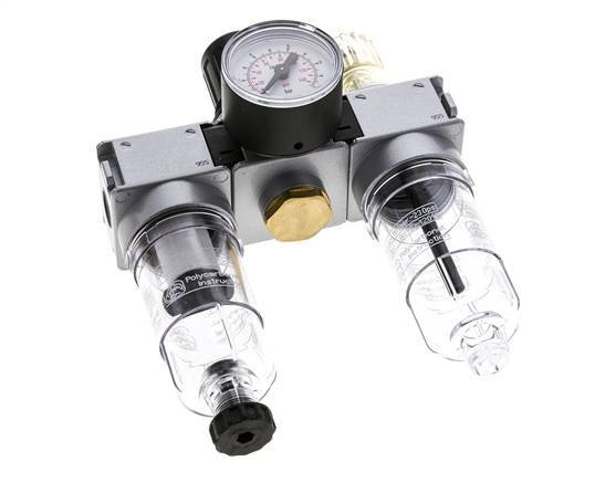 FRL 3-Teilig G1/4'' 750l/min 0.2-6.0bar/3-87psi Semi-Auto 40 mm Manometer Polycarbonat Multifix 0