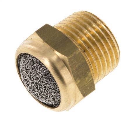 NPT 3/8'' Brass Compact Pneumatic Muffler 1.4301 Wire Mesh [2 Pieces]