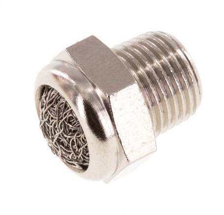 Kompakter Druckluft Schalldämpfer aus vernickeltem Messing NPT 1/8'' 1.4301 Drahtgeflecht [5 Stück]