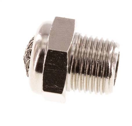 NPT 1/8'' Nickel-Plated Brass Compact Pneumatic Muffler 1.4301 Wire Mesh [5 Pieces]