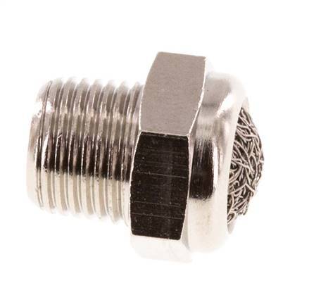 Kompakter Druckluft Schalldämpfer aus vernickeltem Messing NPT 1/8'' 1.4301 Drahtgeflecht [5 Stück]