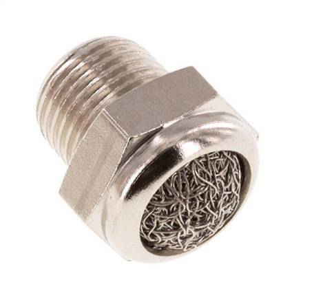 Kompakter Druckluft Schalldämpfer aus vernickeltem Messing NPT 1/8'' 1.4301 Drahtgeflecht [5 Stück]