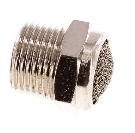 NPT 3/8'' Nickel-Plated Brass Compact Pneumatic Muffler 1.4301 Wire Mesh [2 Pieces]