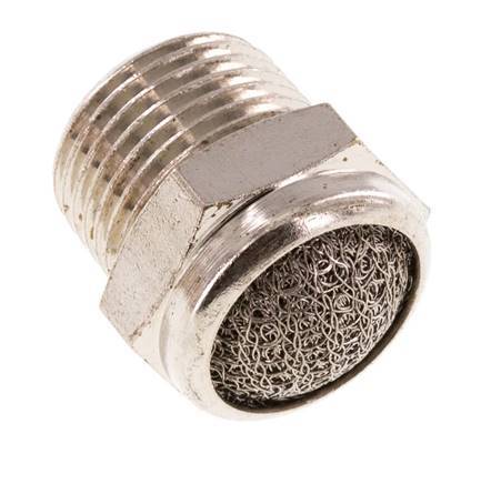 Kompakter Druckluft Schalldämpfer aus vernickeltem Messing NPT 3/8'' 1.4301 Drahtgeflecht [2 Stück]