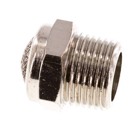 Kompakter Druckluft Schalldämpfer aus vernickeltem Messing NPT 3/8'' 1.4301 Drahtgeflecht [2 Stück]