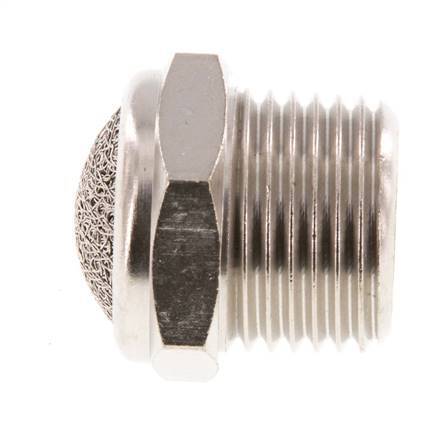 Kompakter Druckluft Schalldämpfer aus vernickeltem Messing NPT 1/2'' 1.4301 Drahtgeflecht [2 Stück]
