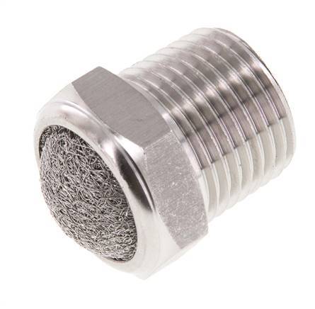 Kompakter Edelstahl-Pneumatikschalldämpfer NPT 1/2'' 1.4301 Drahtgeflecht