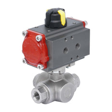 Rp 2'' L-Port 3-Wege Pneumatischer Edelstahl-Kugelhahn Doppeltwirkend