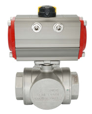 3-Way Pneumatic Ball Valve G1 1/4'' L-bore Brass Spring Closing