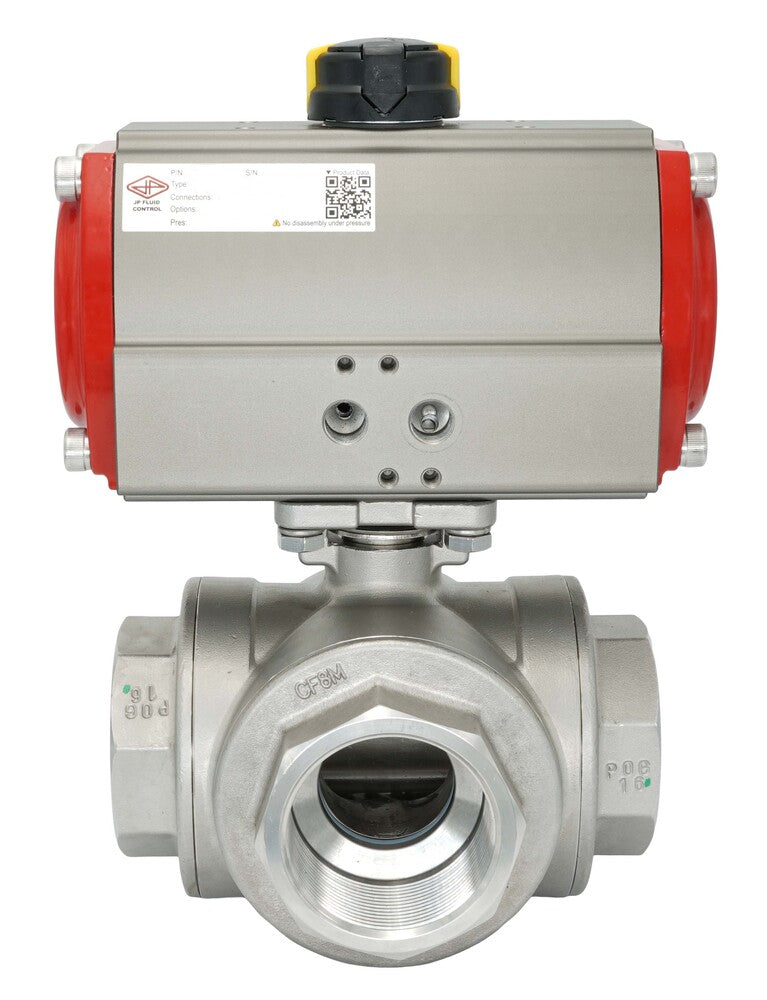 3-Way Pneumatic Ball Valve G3/4'' T-bore Brass Spring Closing