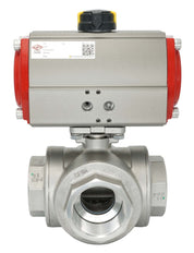3-Way Pneumatic Ball Valve G1'' T-bore Brass Spring Closing