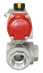 3-Way Pneumatic Ball Valve G1 1/2'' L-bore Brass Spring Opening