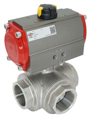3-Way Pneumatic Ball Valve G2'' L-bore Brass Double Acting