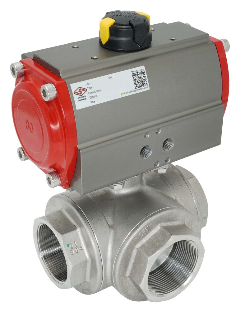 3-Way Pneumatic Ball Valve G1 1/4'' T-bore Brass Double Acting