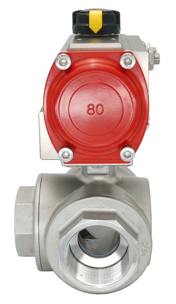 3-Way Pneumatic Ball Valve G1/2'' L-bore Brass Spring Closing